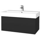 Bathroom Wall Hung Vanity Unit Matt Carbon And Basin Ceramic Sink White 805x355mm