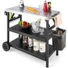 3-Tier Foldable Outdoor Cart on 2 Wheels Stainless Steel Food Prepare Dining Cart BBQ Table