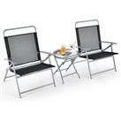 3PCS Patio Bistro Set Outdoor 2 Foldable Metal Garden Chairs w/ Glass Table