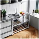 One Compartment Stainless Steel Sink with Shelves and Drainboard
