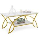 Modern Faux Marble Coffee Table 2-Tier Rectangular Accent Table Chic Cocktail
