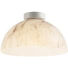 Modern White Marble Effect Domed Glass Ceiling Light with Gloss Metal Backplate