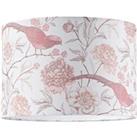 Traditional Cotton Lamp Shade with Pink Long Tailed Birds and Floral Decor