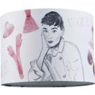 Audrey Hepburn Vogue Themed Fabric Lamp Shade with Pink Dresses and Gloves