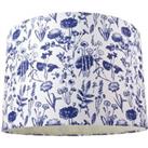 White Cotton 12 Drum Lamp Shade with Blue Floral Decoration and Inner Lining