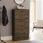 Vida Designs 3 Drawer Shoe Cabinet Storage Organizer Dark Wood 1180 x 600 x 240 mm