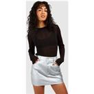 Pu Coated Metallic Denim Mini Skirt