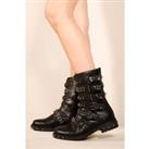 'Lili' Studded Ankle Boot With Silver Studded Buckle And Side Zip-Up