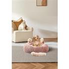 Round Plush Pet Dog Cat Calming Bed with Cute Ears 60x60cm