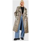 Faux Leather Snake Print Maxi Trench Coat
