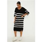 Stripe V Neck Knitted Midi Dress