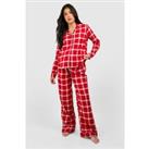 Maternity Red Check Brushed Button Up Pj Set