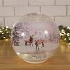 15cm Battery Operated Twinkling Warm White LED Crackle Effect Ball Christmas Decoration with Reindeer