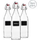Lavagna Glass Swing Bottles with Labels 1 Litre Pack of 3