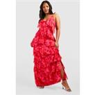 Plus Floral Frill Plunge Ruffle Maxi Dress