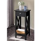 2 Tier Wooden Slim Side Table Bedside Sofa Side Table with Drawer&Shelf Wood Nightstand