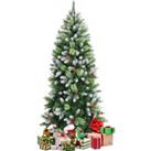 6FT Artificial Pine Xmas Tree Snow Flocked Christmas Tree with Red Berries