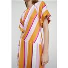 Petite Satin Puff Sleeve Stripe Midi Dress
