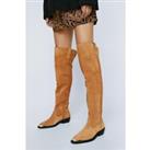 Real Suede Thigh High Metal Cowboy Boot
