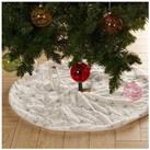 D90cm Large Silver Sequin Snowflake Faux Fur Christmas Tree Skirt