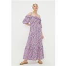 Purple Floral Ruffle Bardot Midi Dress