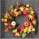 Rustic Battery Operated LED Fall Wreath with Artificial Maple Leaves Halloween Decoration