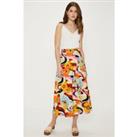 Linen Mix Floral Print Midi Skirt