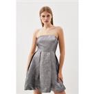 Silver Metallic Jacquard Twill Strappy Woven Mini Dress