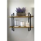 2 Tiers Wall Mounted Industrial Style Metal Wire Tidy Wooden Floating Shelf Storage Display Rack Org