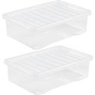 Storage Box Underbed 2 x 32 Litre Stackable Plastic Tidy Organiser Lid
