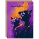 Artery8 Birthday Card Street Cats Lover Sunglasses Purple Orange Design For Him Dad Brother Son Papa Grandad Greeting Card