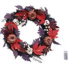 D45cm Halloween LED Maple Leaves Wreath with Skulls