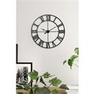 40cm Dia Black Round Roman Numeral Skeleton Metal Wall Clock