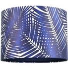 Modern Navy Midnight Blue Palm Leaves Drum Lamp Shade in Shimmer Satin Fabric