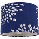 Modern Navy Midnight Blue Drum Lampshade with Off-White Floral Decoration