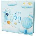 Its a Boy Blue Photo Album with Clouds Gold Stars Hot Air Balloon and Spaceship