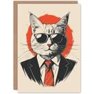 Artery8 Birthday Card Business Kitty Suit Sunglasses Cat Lover Design For Him Dad Brother Son Papa Grandad Greeting Card