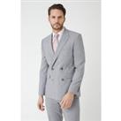Slim Fit Double Breasted Light Grey Textured Suit Jacket