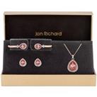 Rose Gold Plated With Pink Pear Crystals Trio Set - Gift Boxed