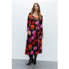 Floral Print Fluted Sleeve Wrap Dress