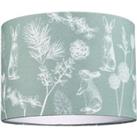 Woodland Theme Sage Olive Green Cotton Shade with Hares and Thistle Floral Decor