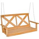 2-Person Porch Swing Chair Wooden Garden Swing Bench w/ Adjustable Chains