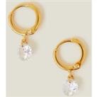 14ct Gold-Plated Crystal Charm Huggie Hoops