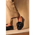 'Alpha' Extra Wide Fit Slip On Loafer Slider With Bow Detail