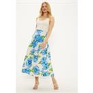 Linen Mix Statement Floral Midi Skirt