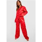 All Over Christmas Print Satin Pyjama Trouser Set