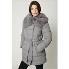 Puffer Faux Fur Collar Belted Coat