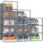 12x Stackable Foldable Boxes Trainers Organiser Clear Plastic Shoe Storage Box
