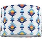 Colourful Boho Geometric 12 Inch Drum Lamp Shade in White with Blues and Oranges