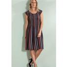 Stripe Print Pleated Knee Length Dress